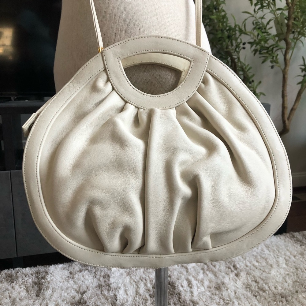 Vintage BRIO! Cream Stone Color Leather Convertible Crossbody/Handbag NWT